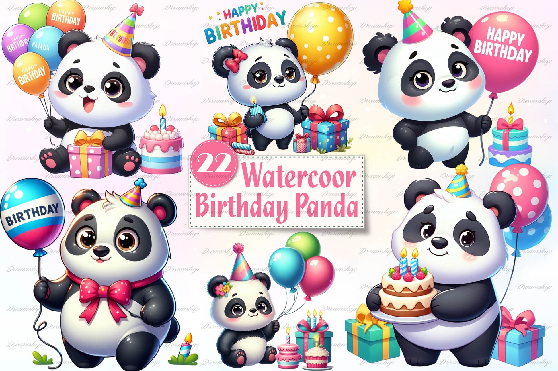Panda Birthday Clipart Bundle - CraftNest - Digital Crafting and Art