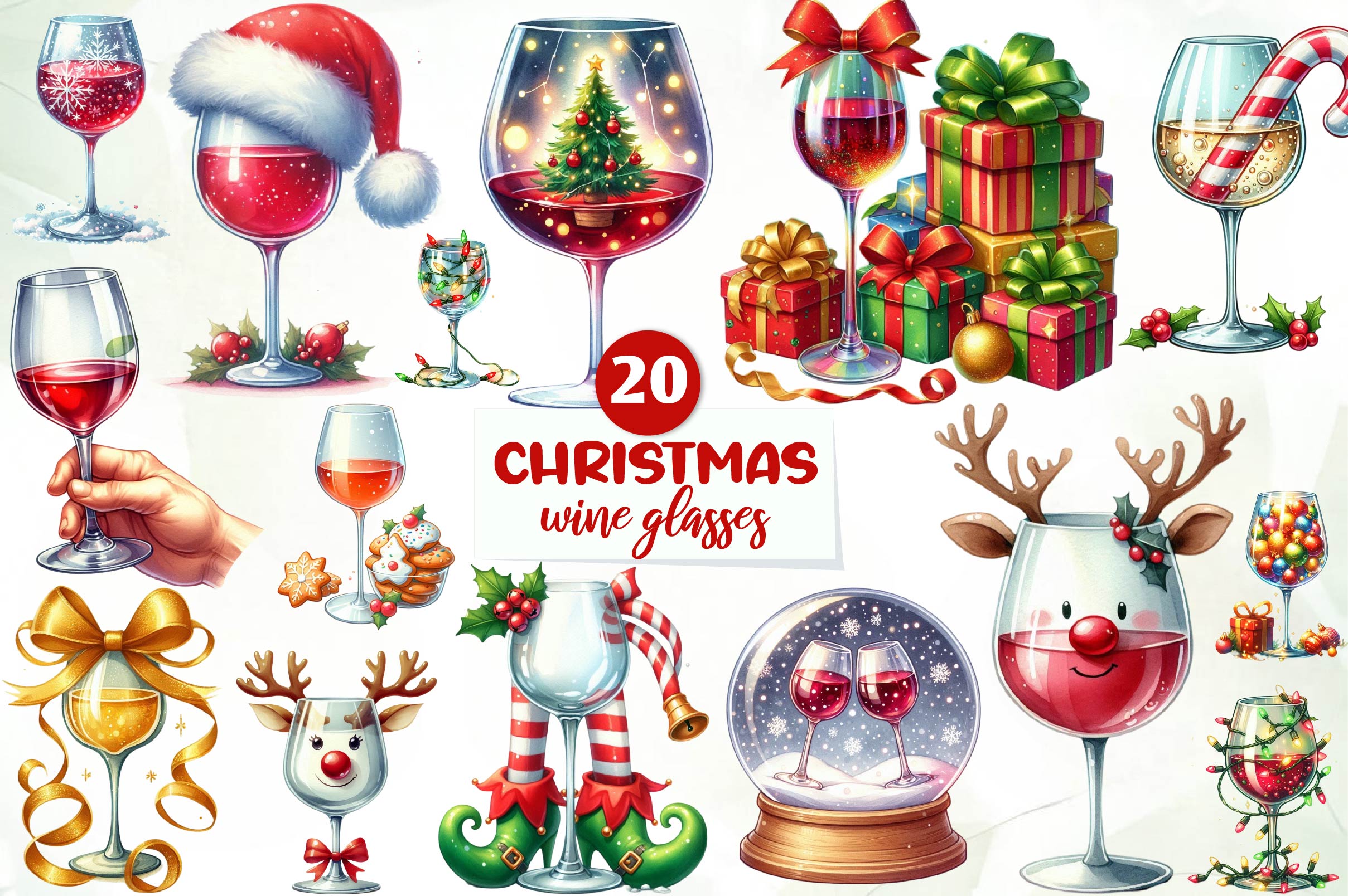 Christmas Wine Glasses Clipart Bundle - CraftNest - Digital Crafting and Art