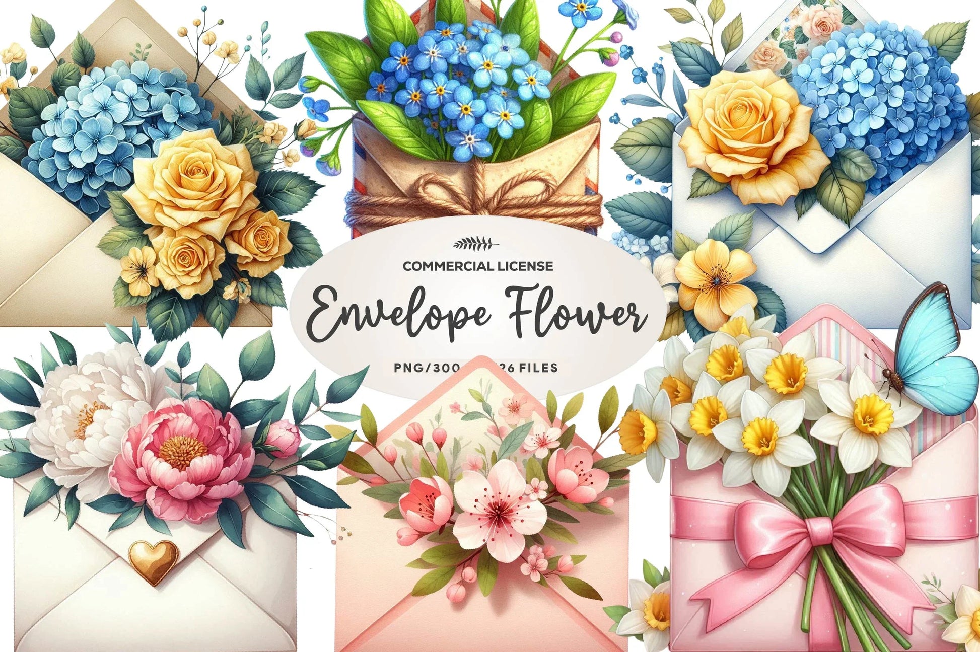 Spring Envelope Flower Letter Clipart Bundle 1 - CraftNest - Digital Crafting and Art