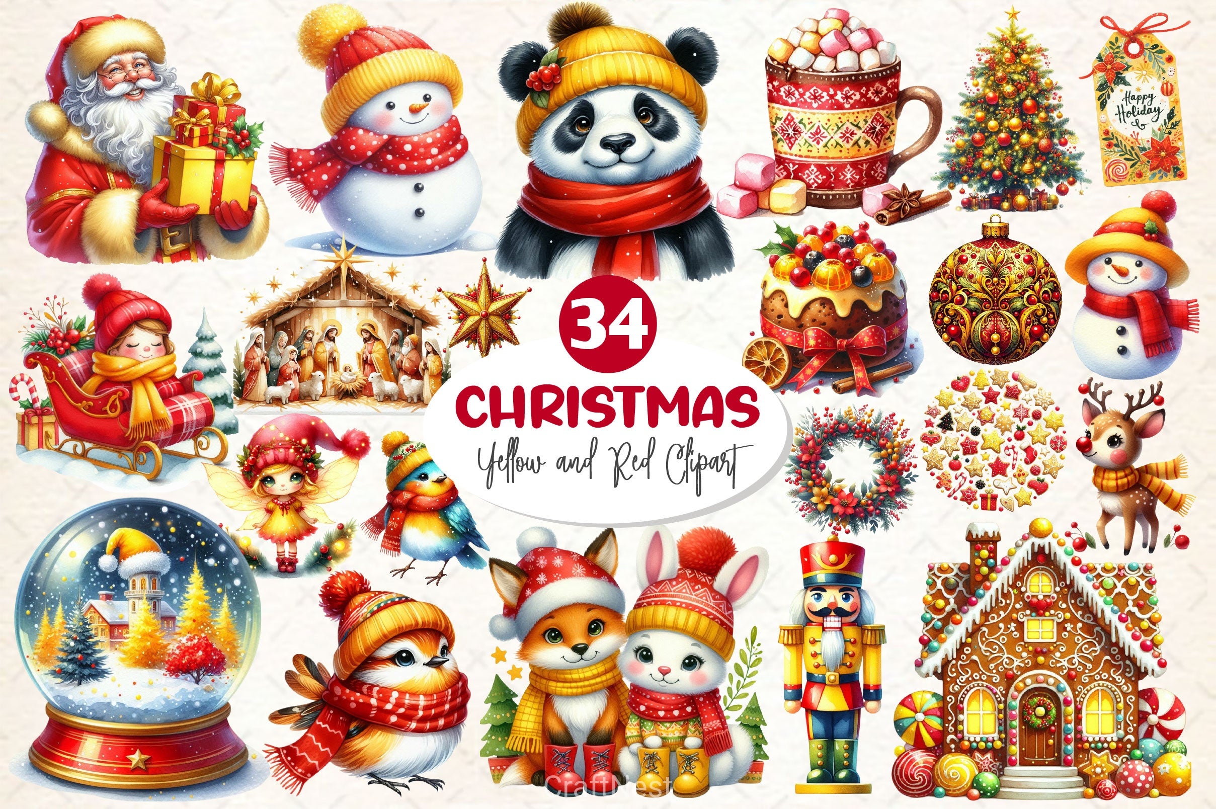 Yellow Christmas Clipart Bundle - CraftNest - Digital Crafting and Art