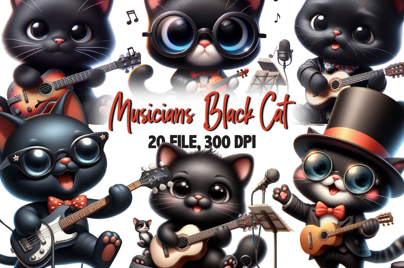 Funny Black Cat Musicians Clipart Bundle - CraftNest - Digital Crafting and Art