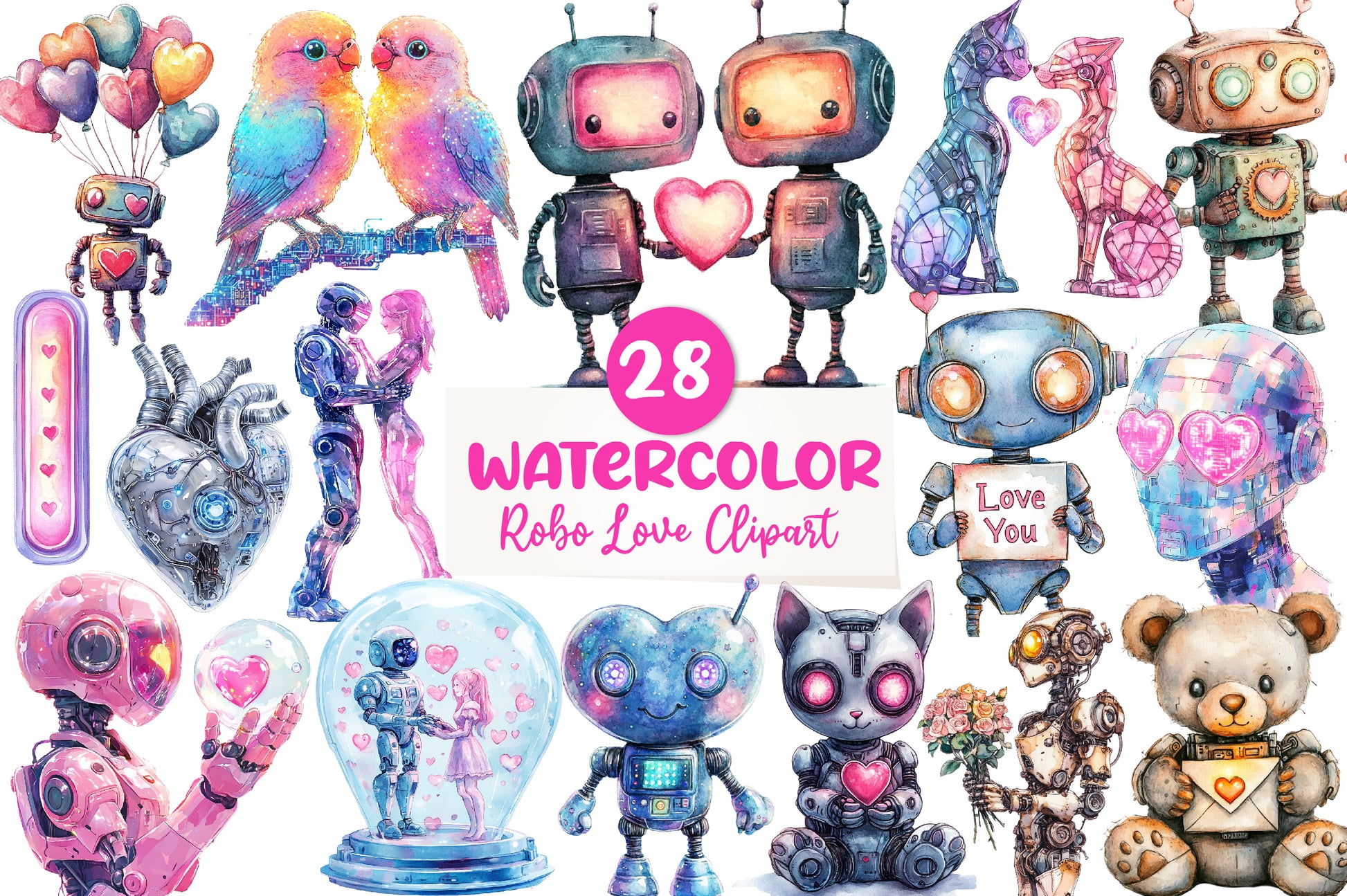 Robo Love Clipart Bundle - CraftNest - Digital Crafting and Art