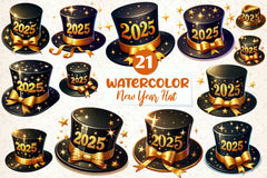 Black And Gold New Year Hat Clipart Bundle - CraftNest - Digital Crafting and Art