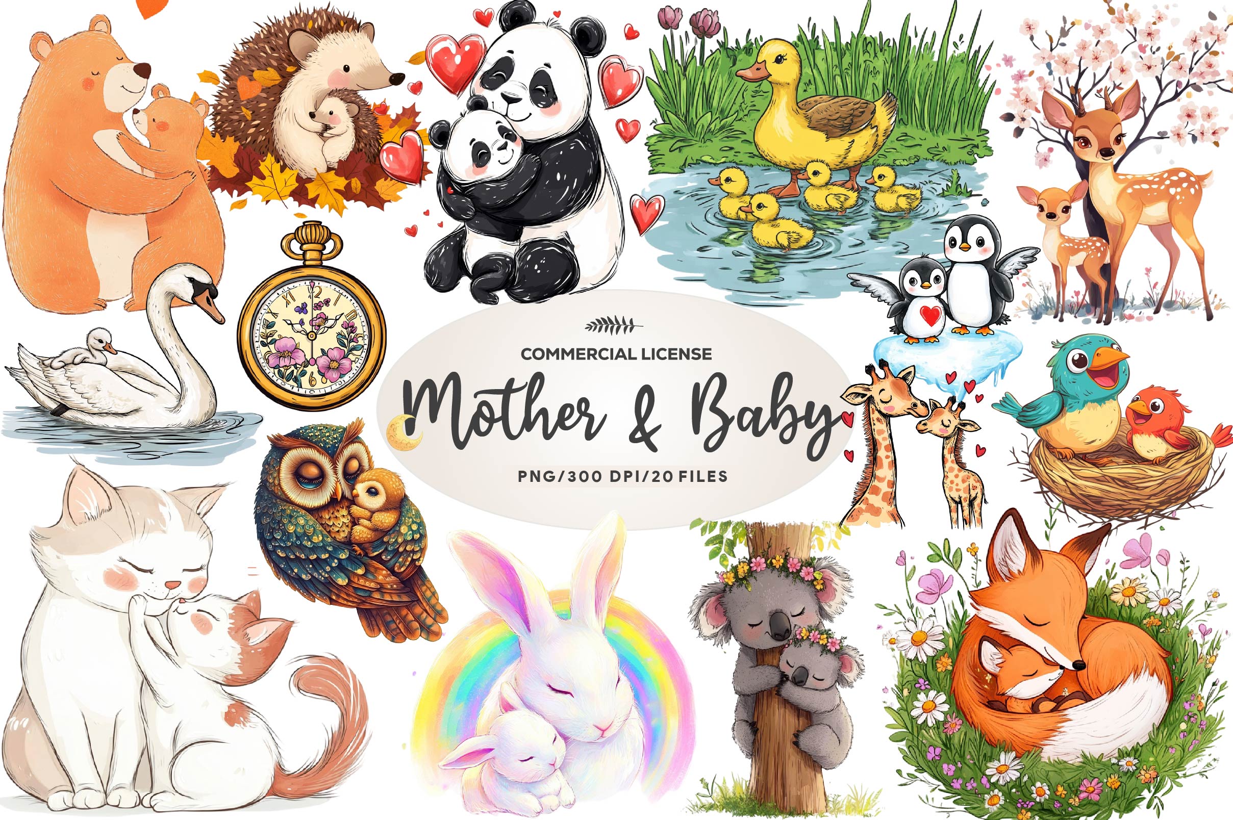 Cute Mother & Baby Set Clipart Bundle - CraftNest - Digital Crafting and Art