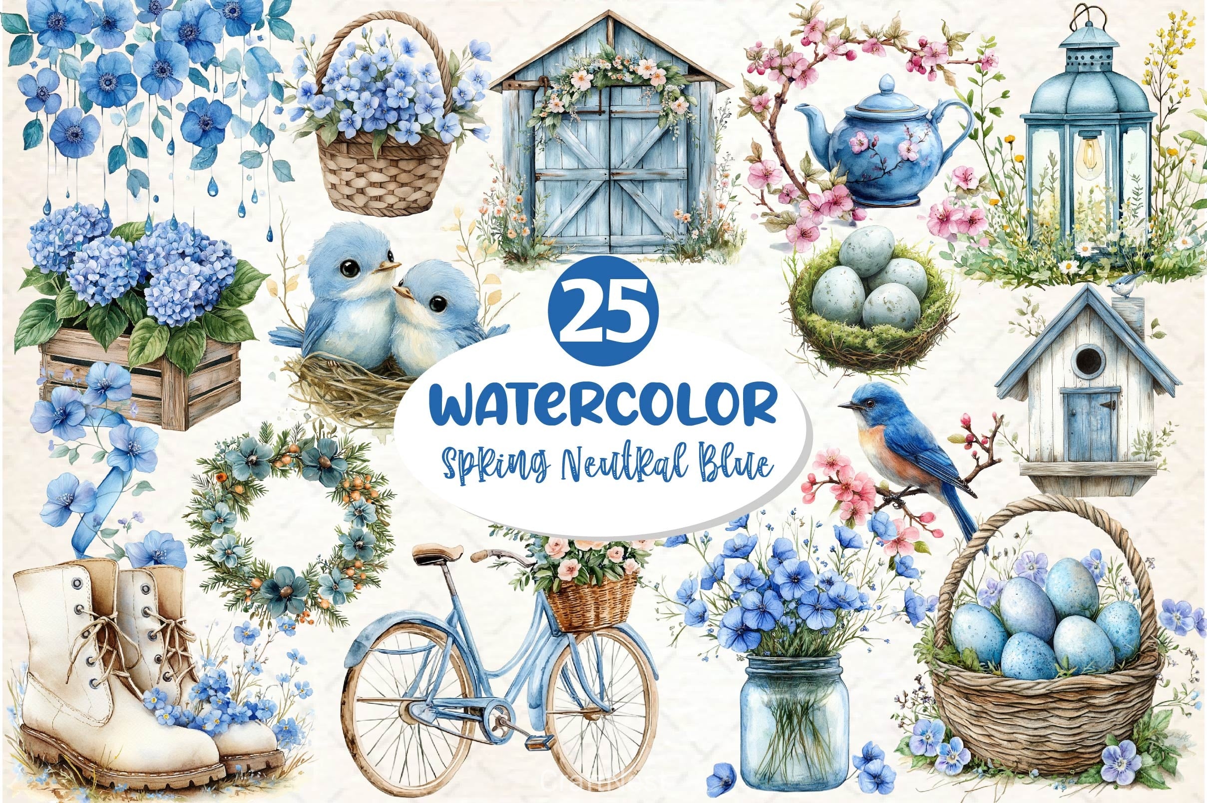 Spring Neutral Blue Clipart Bundle - CraftNest - Digital Crafting and Art
