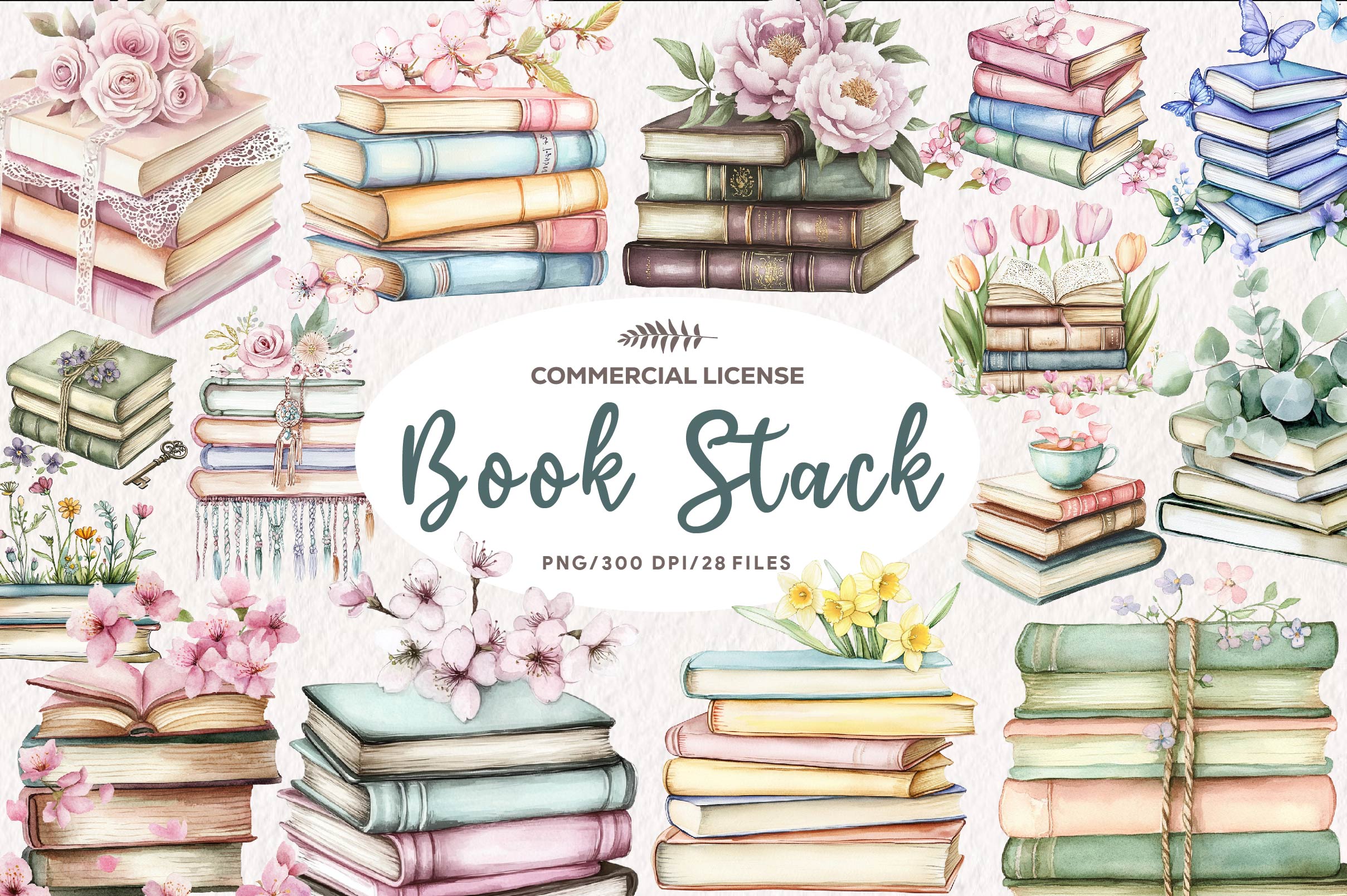 Spring Stack Of Floral Book Clipart Bundle 1 - CraftNest - Digital Crafting and Art