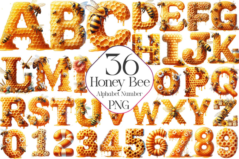Honey Bee Alphabet Number Clipart Bundle - CraftNest - Digital Crafting and Art