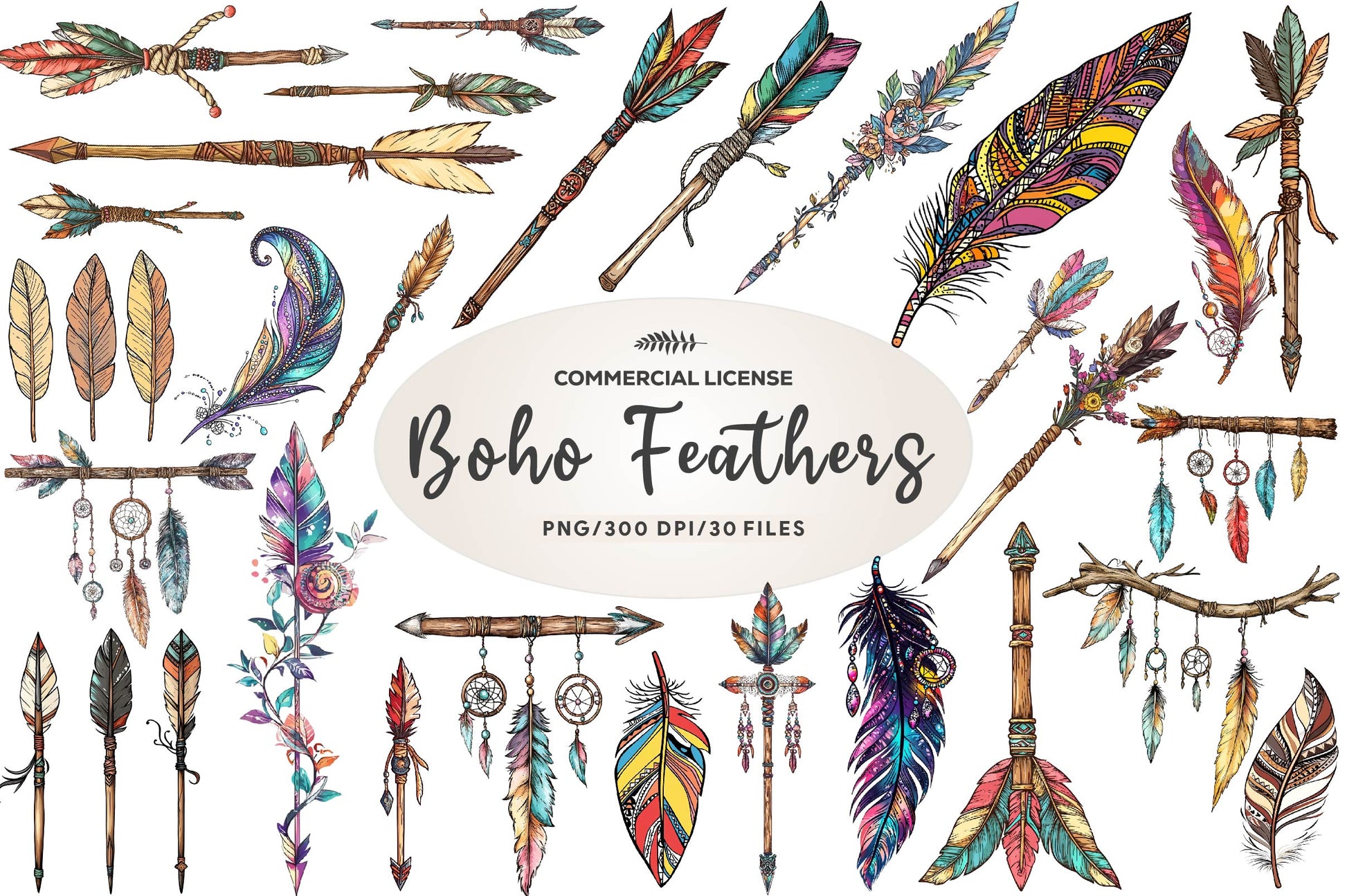 Rustic Boho Feathers & Arrows Clipart Bundle - CraftNest - Digital Crafting and Art