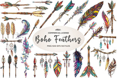 Rustic Boho Feathers & Arrows Clipart Bundle - CraftNest - Digital Crafting and Art