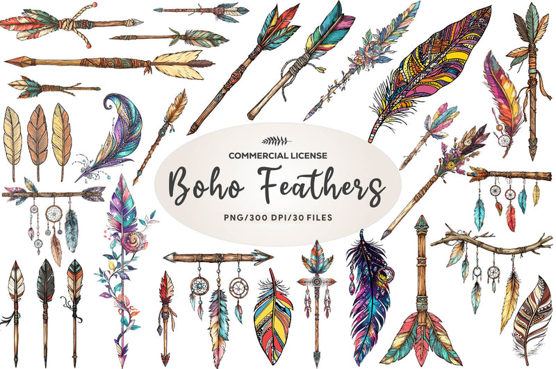 Rustic Boho Feathers & Arrows Clipart Bundle - CraftNest - Digital Crafting and Art