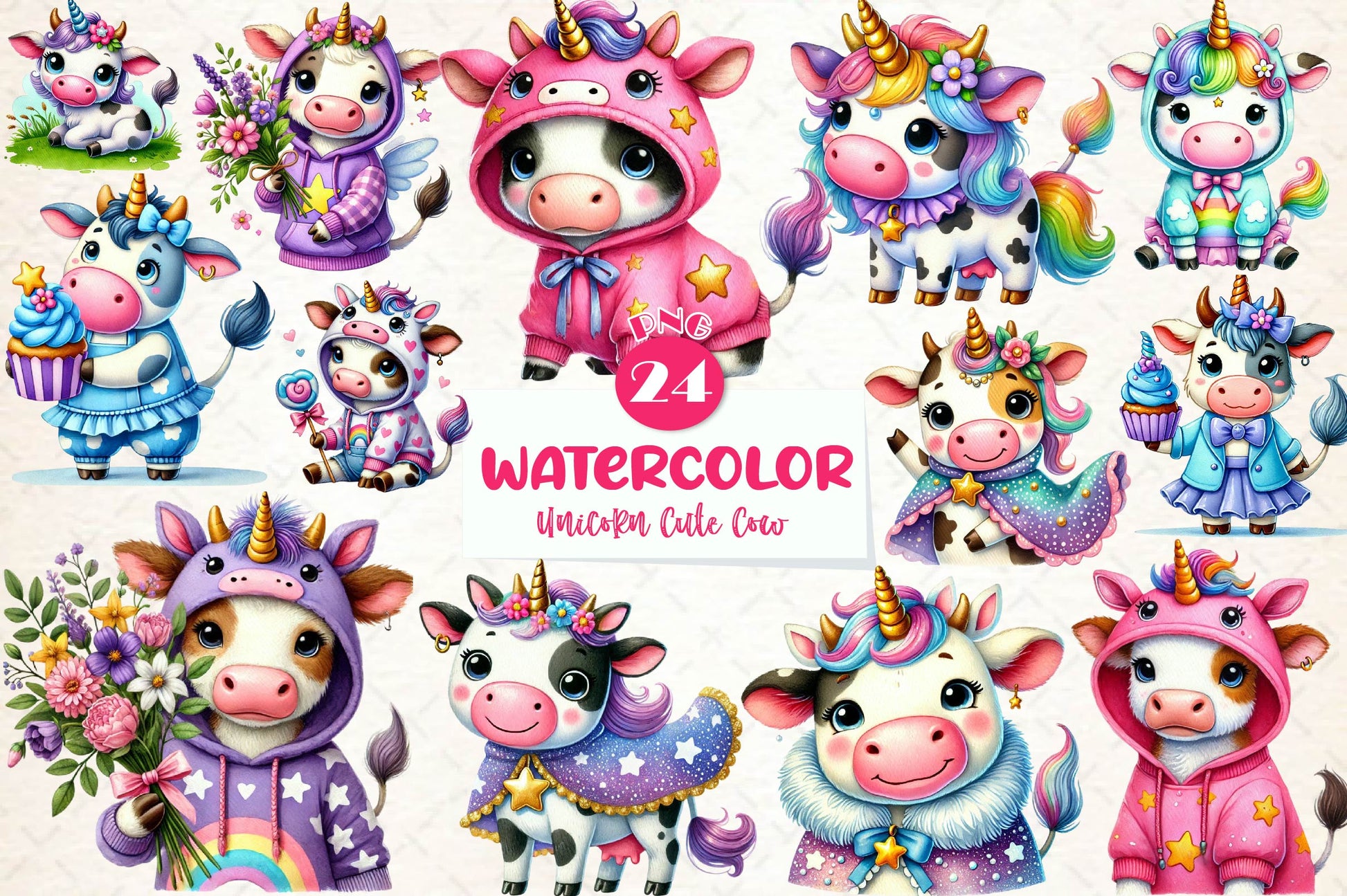 Unicorn Cute Cow Clipart Bundle - CraftNest - Digital Crafting and Art