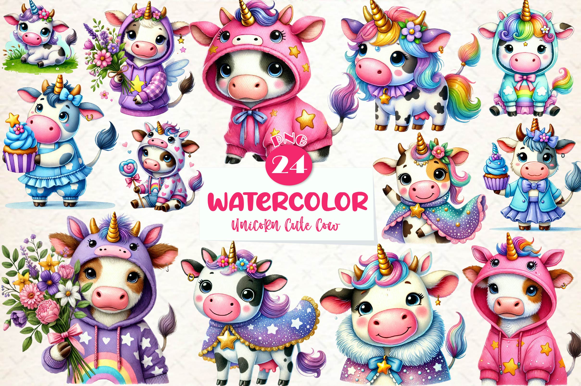 Unicorn Cute Cow Clipart Bundle - CraftNest - Digital Crafting and Art
