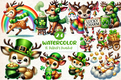 St Patricks Day Cute Reindeer Clipart Bundle - CraftNest - Digital Crafting and Art