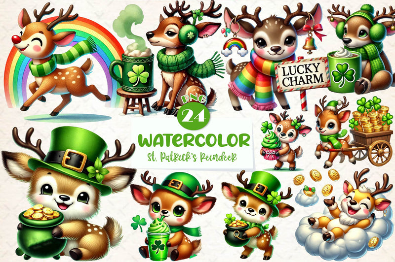 St Patricks Day Cute Reindeer Clipart Bundle - CraftNest - Digital Crafting and Art