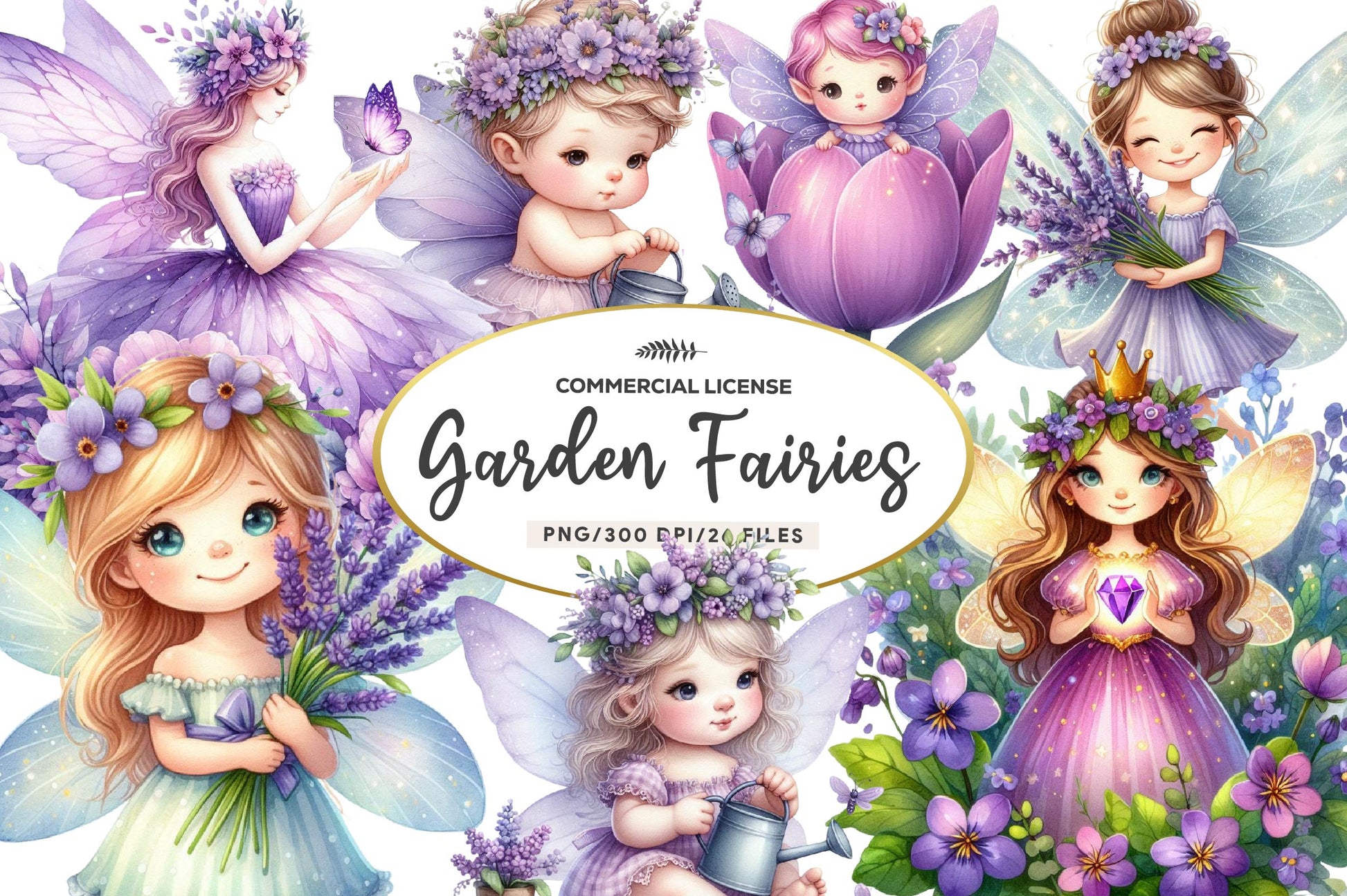 Garden Purple Fairies Clipart Bundle - CraftNest - Digital Crafting and Art