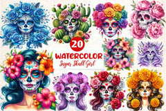 Flowers Sugar Skull Girl Clipart Bundle - CraftNest - Digital Crafting and Art