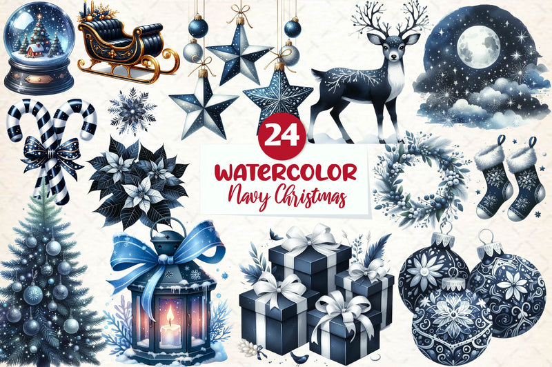 Navy Christmas Clipart Bundle - CraftNest - Digital Crafting and Art