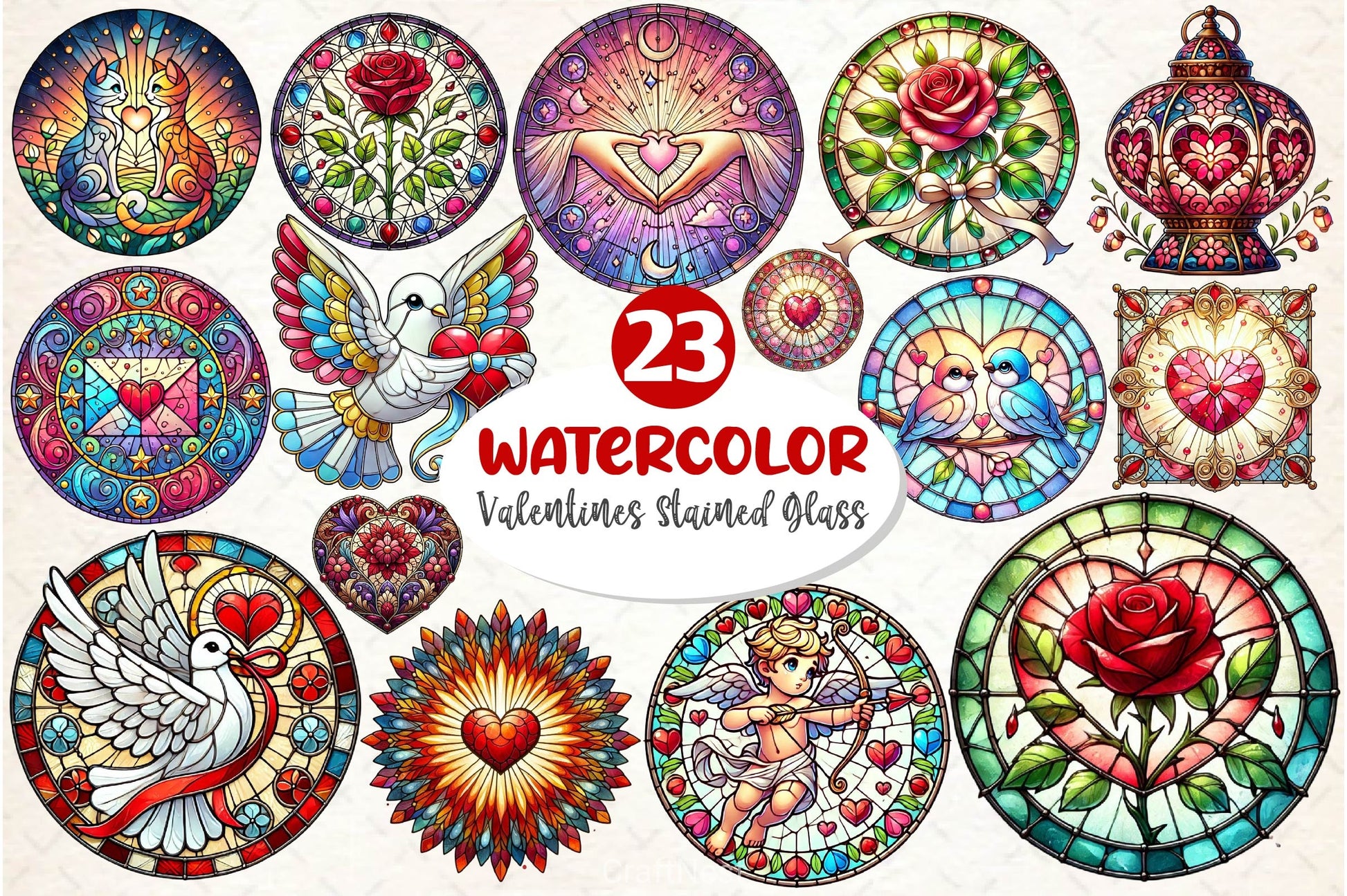 Valentines Day Stained Glass Clipart Bundle - CraftNest - Digital Crafting and Art