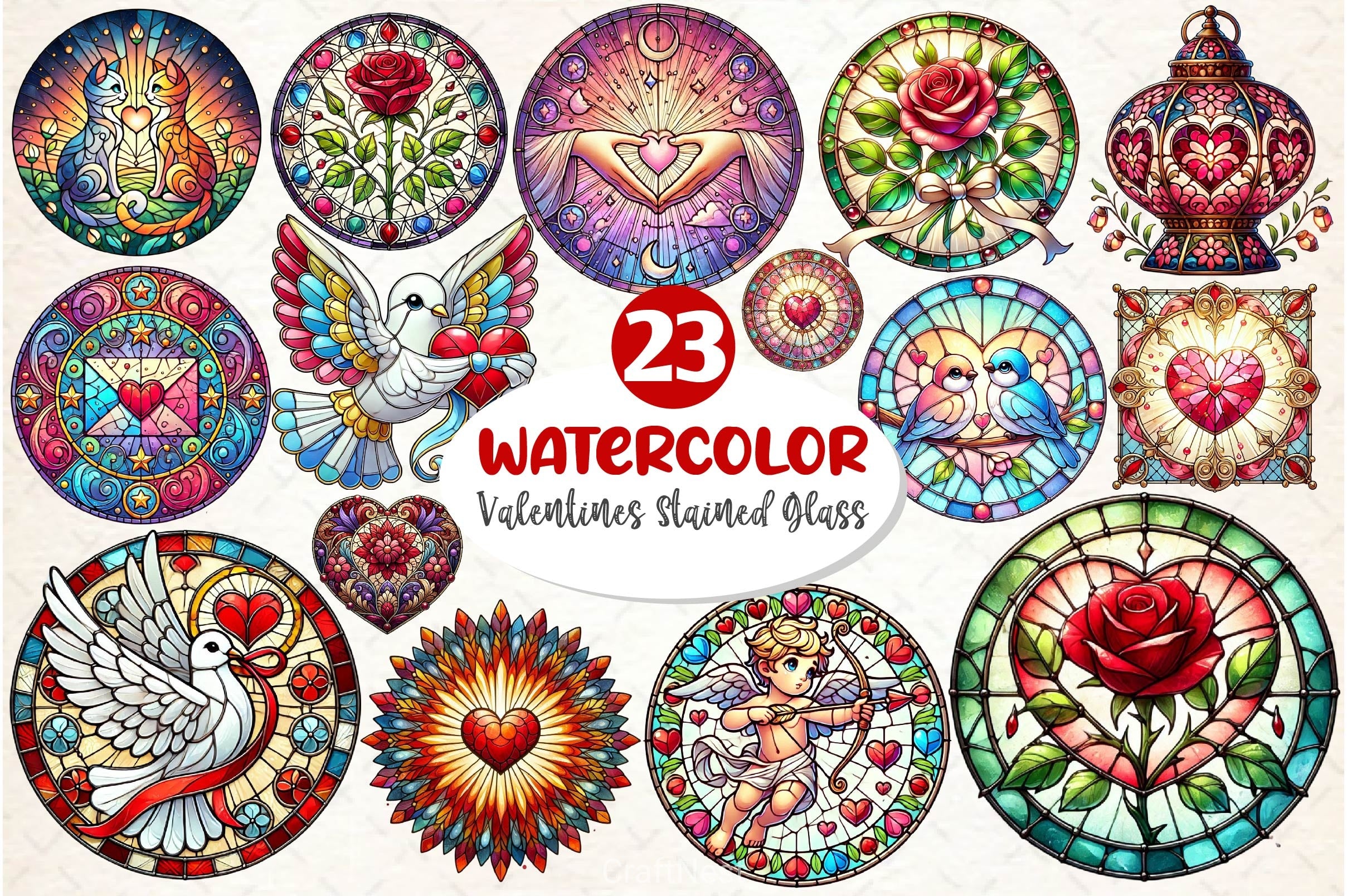 Valentines Day Stained Glass Clipart Bundle - CraftNest - Digital Crafting and Art