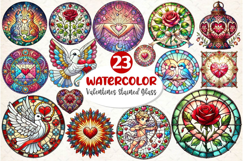 Valentines Day Stained Glass Clipart Bundle - CraftNest - Digital Crafting and Art