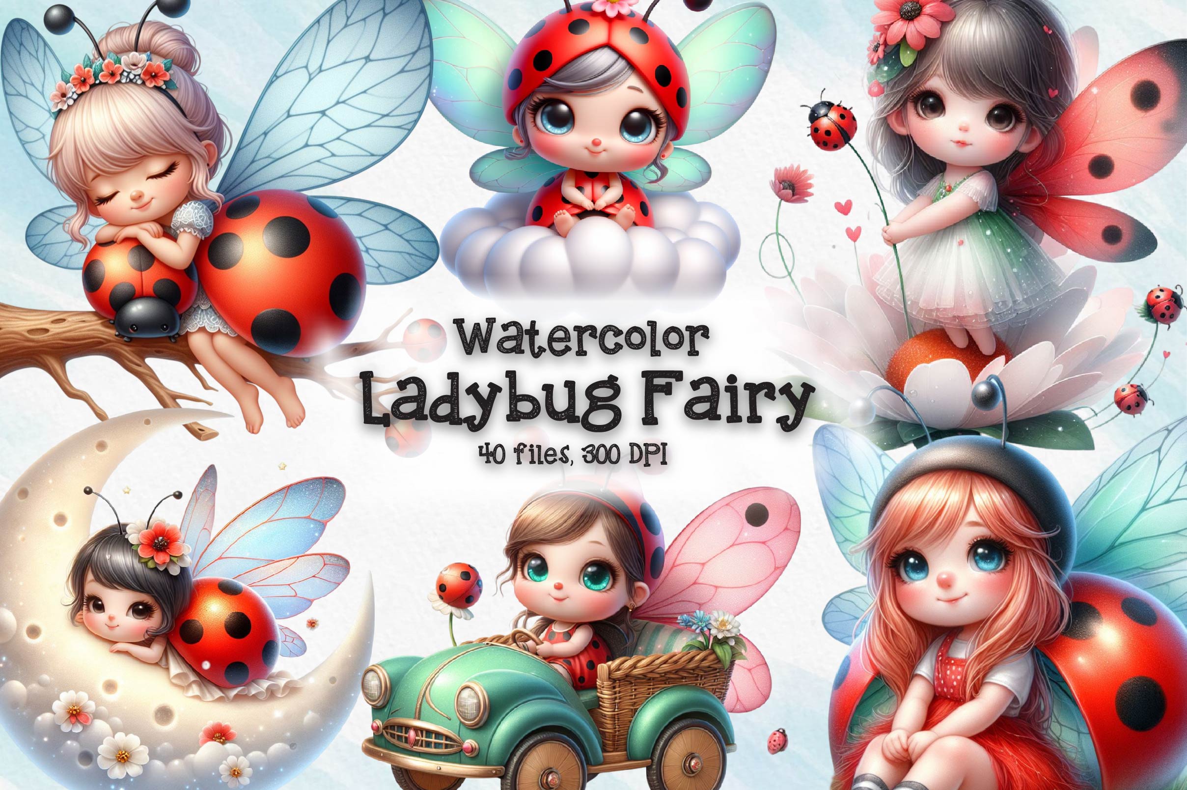 Ladybug Fairy Clipart Bundle 1 - CraftNest - Digital Crafting and Art