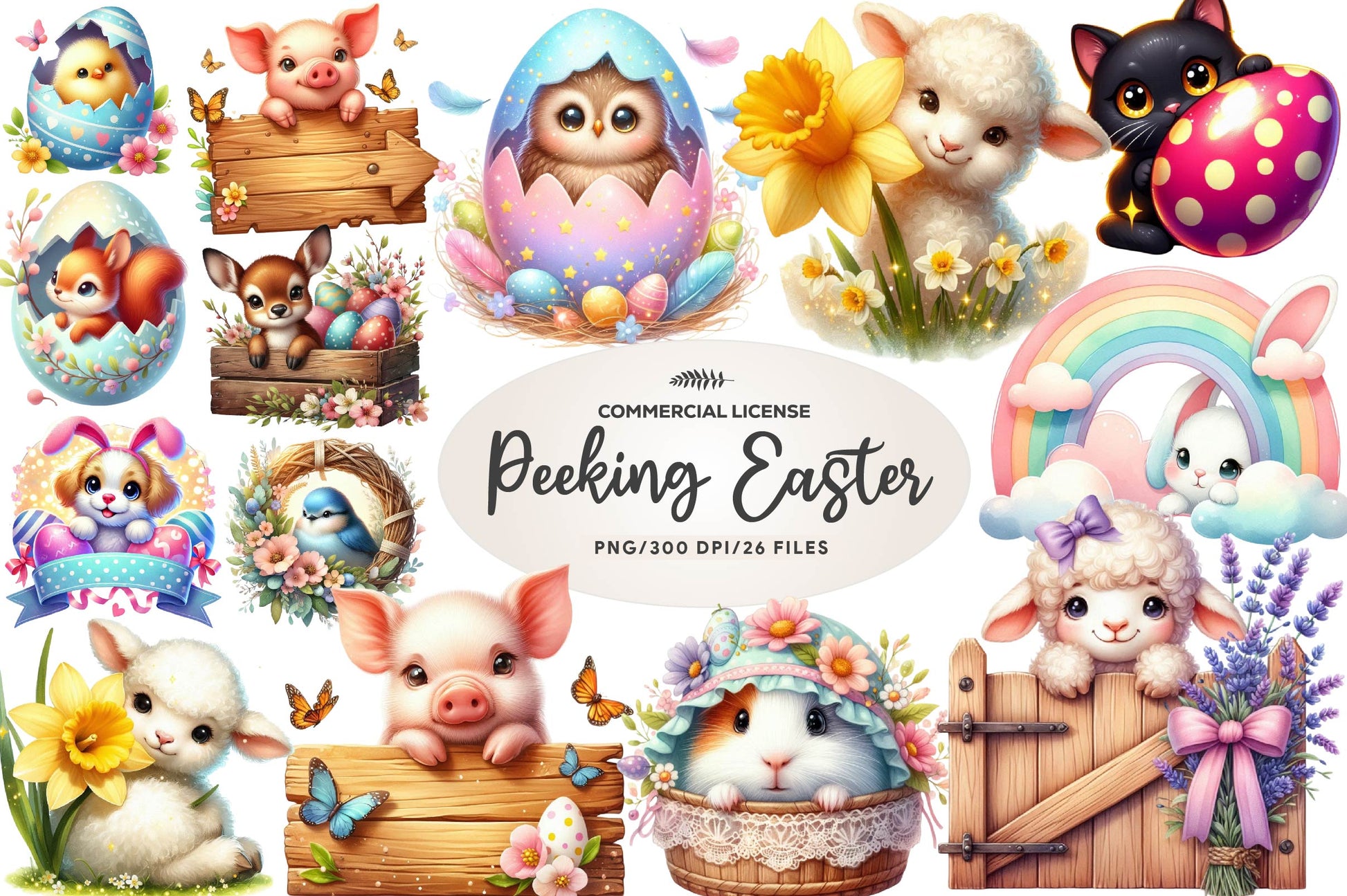 Cute Peeking Easter Animals Clipart Bundle - CraftNest - Digital Crafting and Art