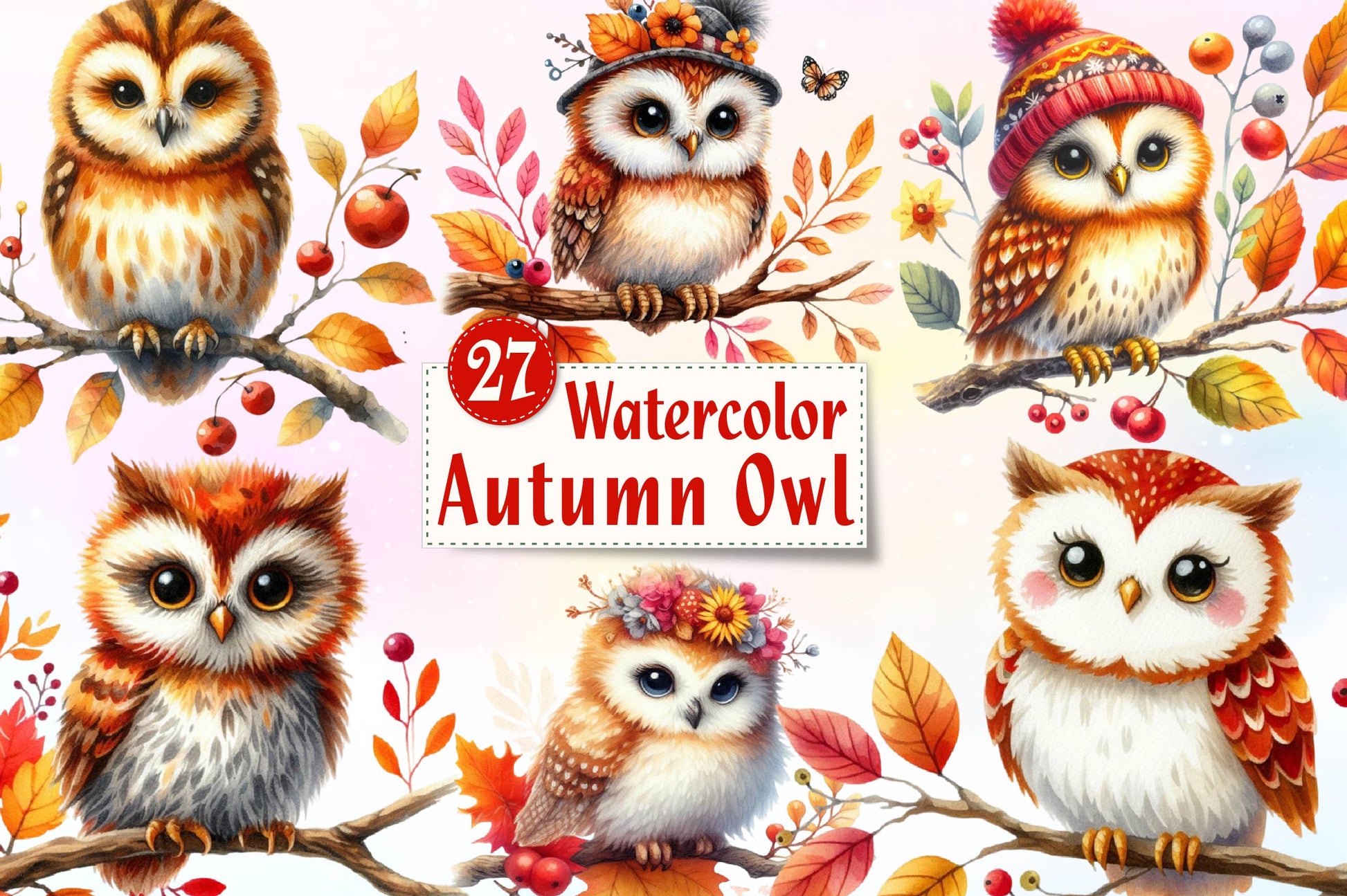 Cute Autumn Owl Clipart Bundle - CraftNest - Digital Crafting and Art