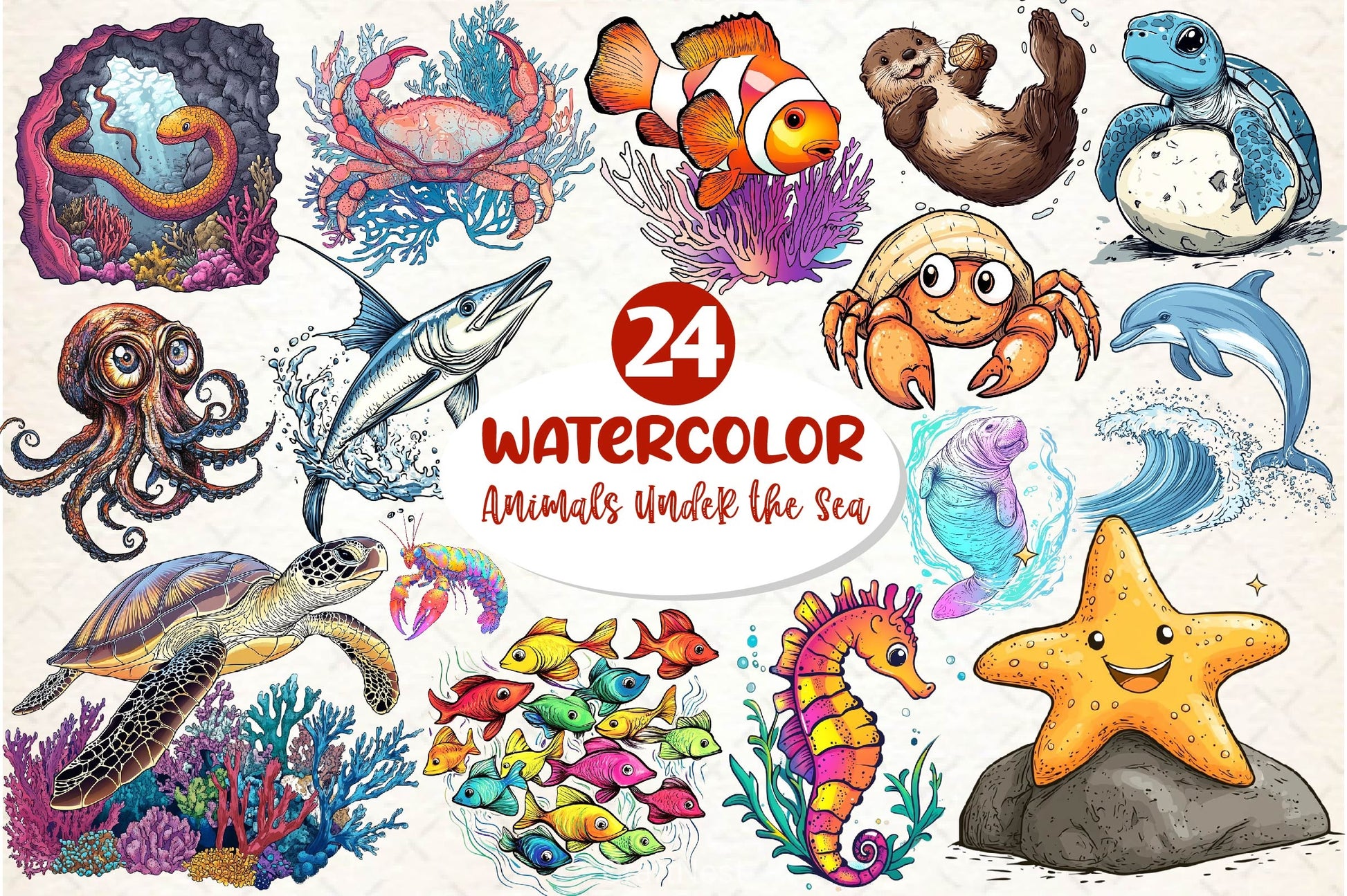 Cute Animals Under The Sea Clipart Bundle - CraftNest - Digital Crafting and Art