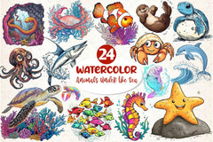 Cute Animals Under The Sea Clipart Bundle - CraftNest - Digital Crafting and Art