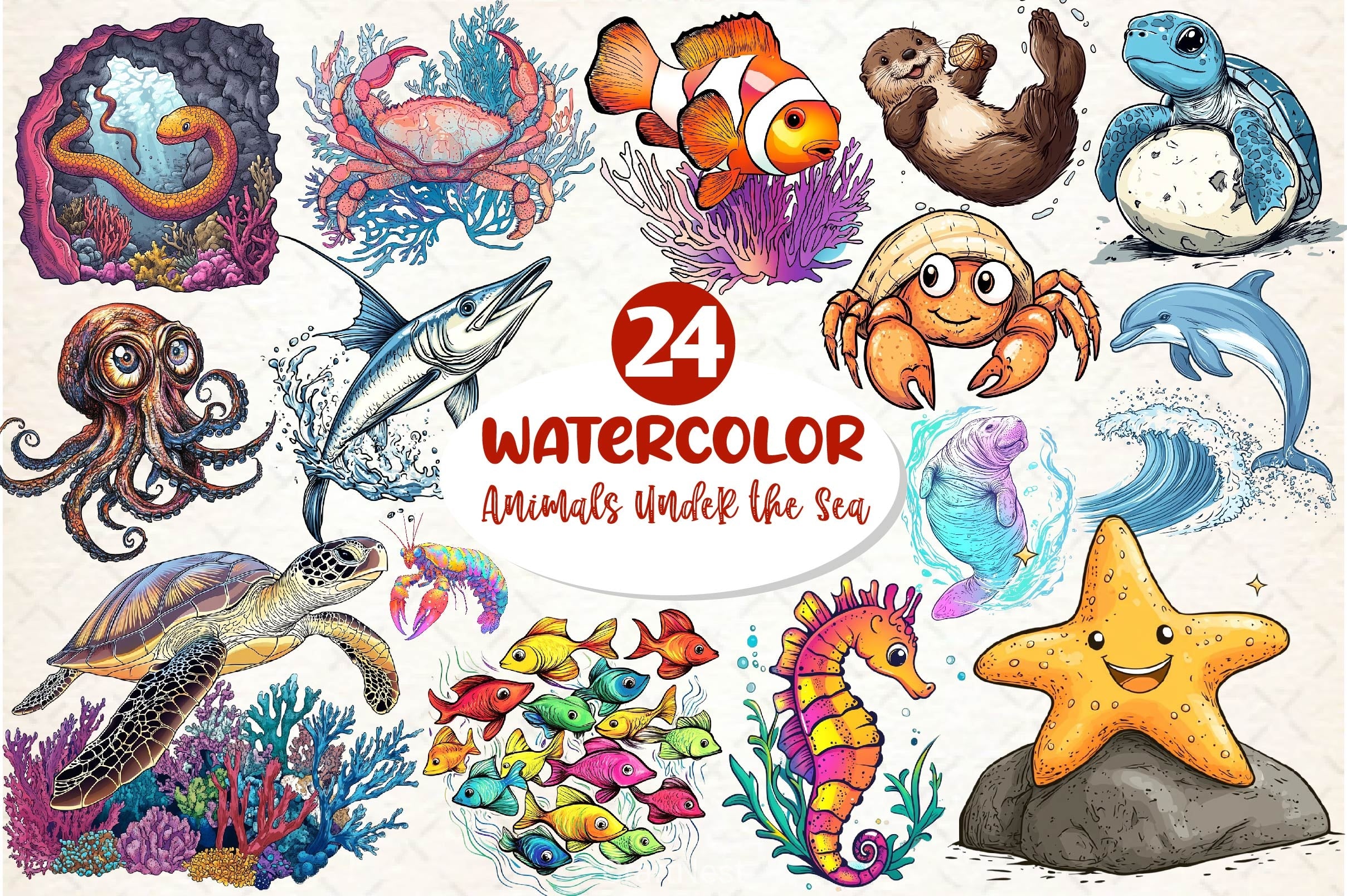 Cute Animals Under The Sea Clipart Bundle - CraftNest - Digital Crafting and Art