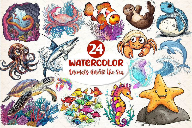Cute Animals Under The Sea Clipart Bundle - CraftNest - Digital Crafting and Art