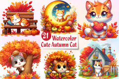 Cute Autumn Cat Clipart Bundle - CraftNest - Digital Crafting and Art
