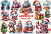 Christmas Hippo Clipart Bundle