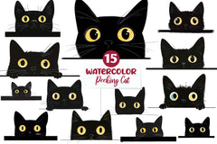 Black Cat Peeking Graphics Clipart Bundle - CraftNest - Digital Crafting and Art