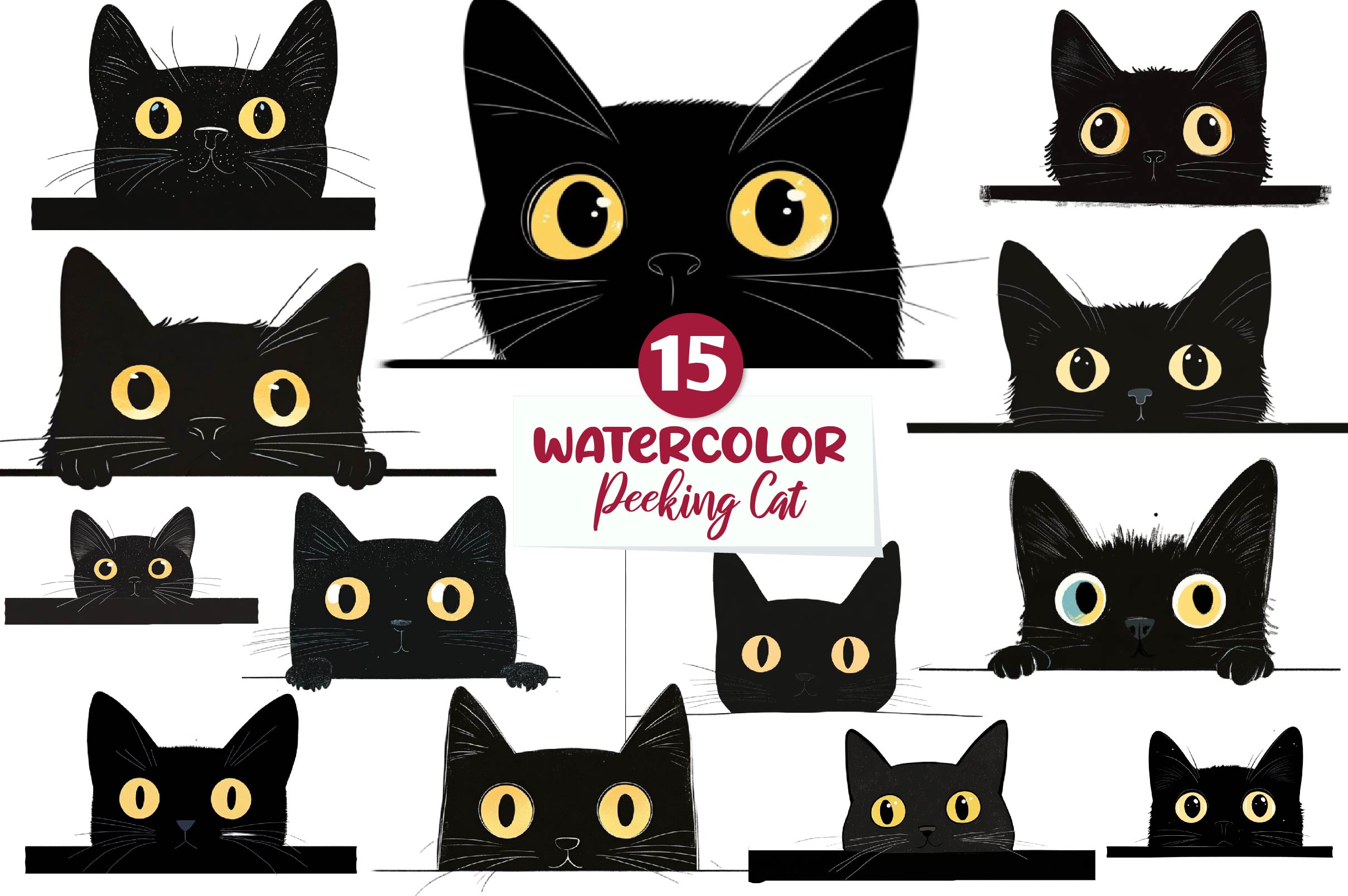 Black Cat Peeking Graphics Clipart Bundle - CraftNest - Digital Crafting and Art