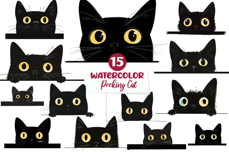 Black Cat Peeking Graphics Clipart Bundle - CraftNest - Digital Crafting and Art