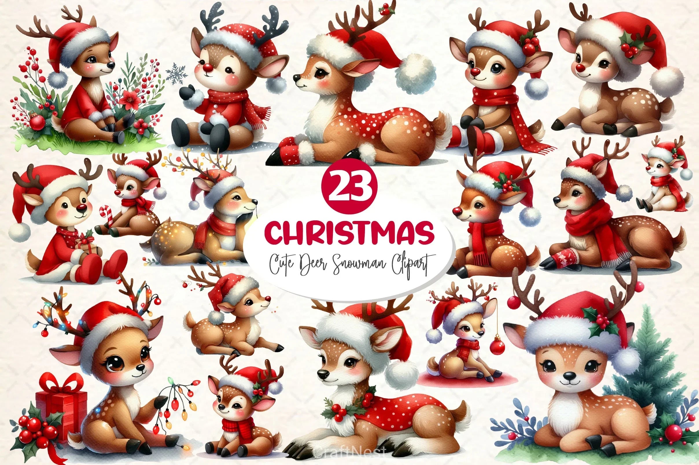 Cute Deer Christmas Clipart Bundle - CraftNest - Digital Crafting and Art