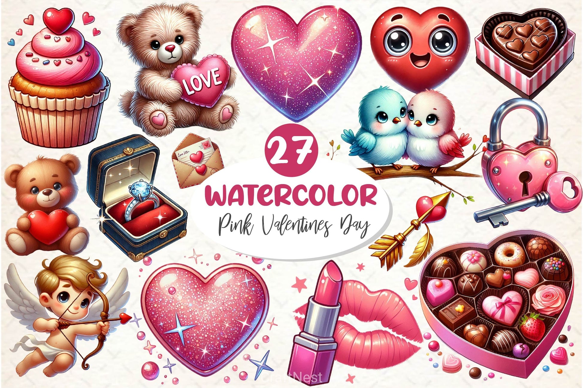 Pink Valentines Day Clipart Bundle - CraftNest - Digital Crafting and Art