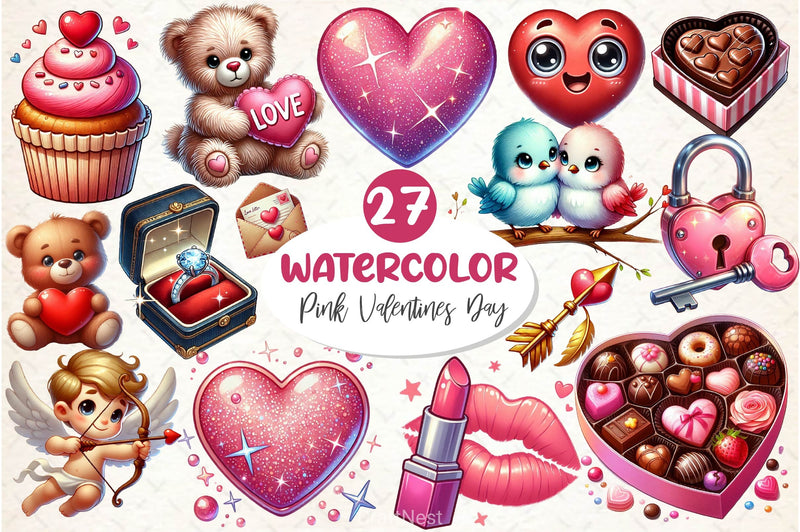 Pink Valentines Day Clipart Bundle - CraftNest - Digital Crafting and Art