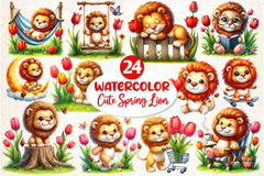 Cute Spring Lion Clipart Bundle 2 - CraftNest - Digital Crafting and Art