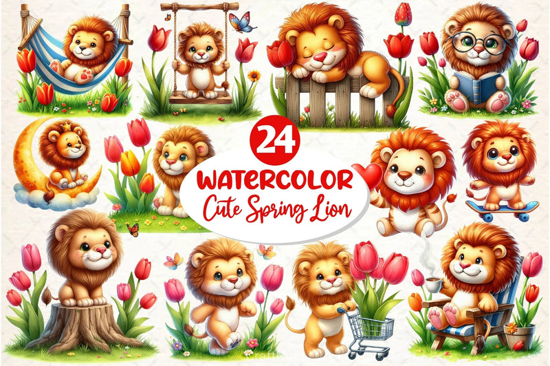 Cute Spring Lion Clipart Bundle 2 - CraftNest - Digital Crafting and Art