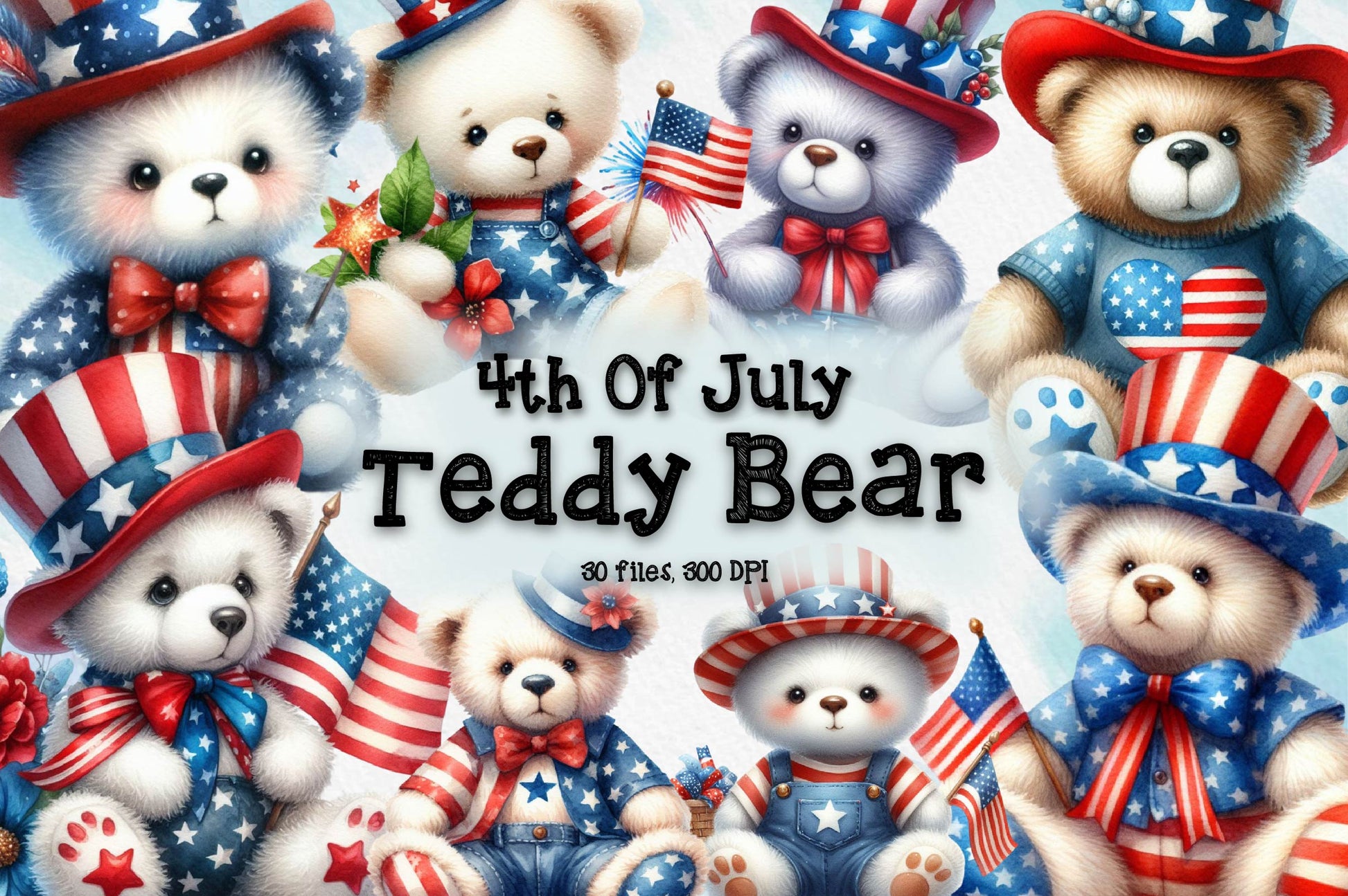 4Th Of July Teddy Bear Clipart Bundle - CraftNest - Digital Crafting and Art