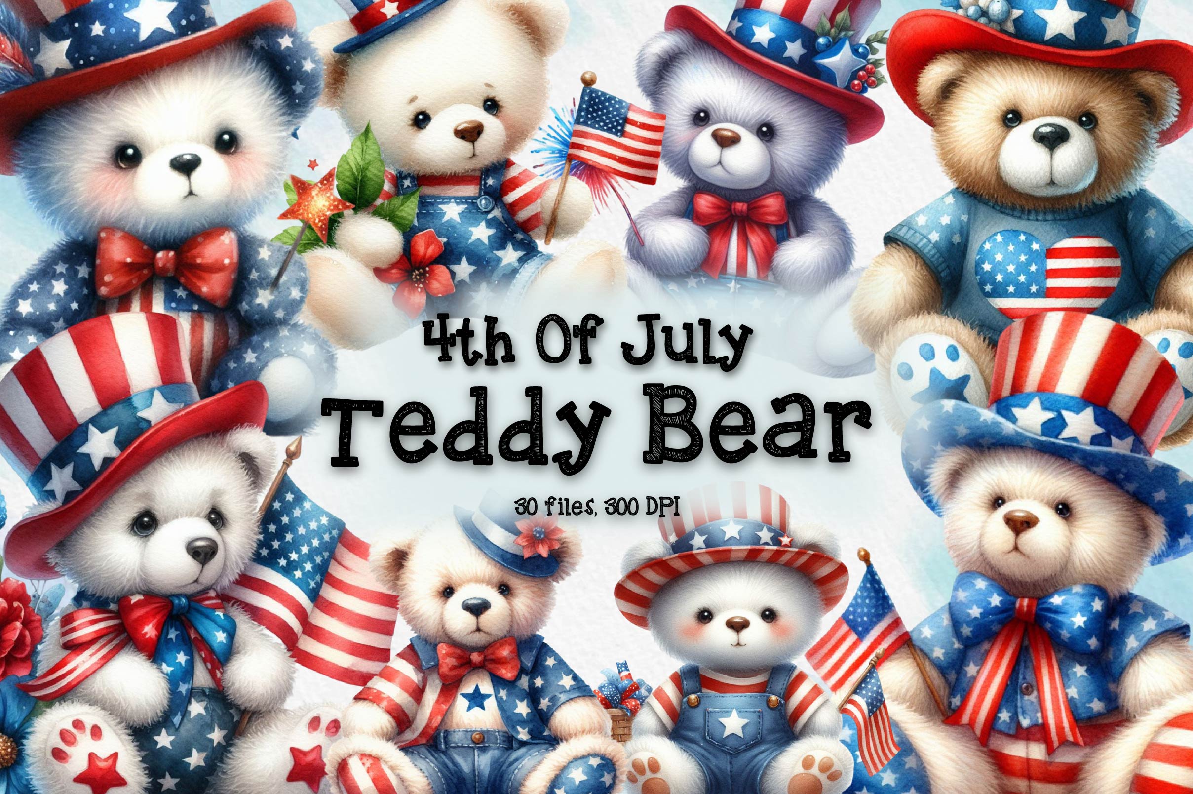 4Th Of July Teddy Bear Clipart Bundle - CraftNest - Digital Crafting and Art