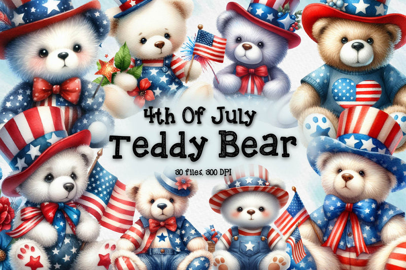 4Th Of July Teddy Bear Clipart Bundle - CraftNest - Digital Crafting and Art