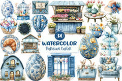 Blue Parisian Easter Clipart Bundle - CraftNest - Digital Crafting and Art