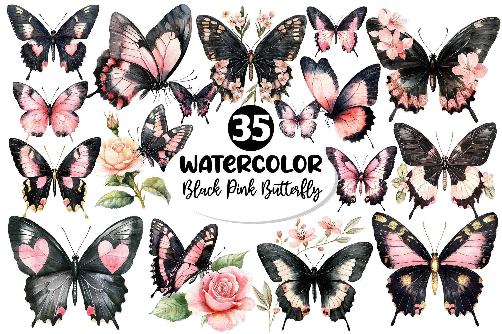 Black And Pink Butterfly Clipart Bundle - CraftNest - Digital Crafting and Art