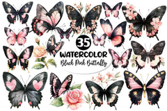 Black And Pink Butterfly Clipart Bundle - CraftNest - Digital Crafting and Art