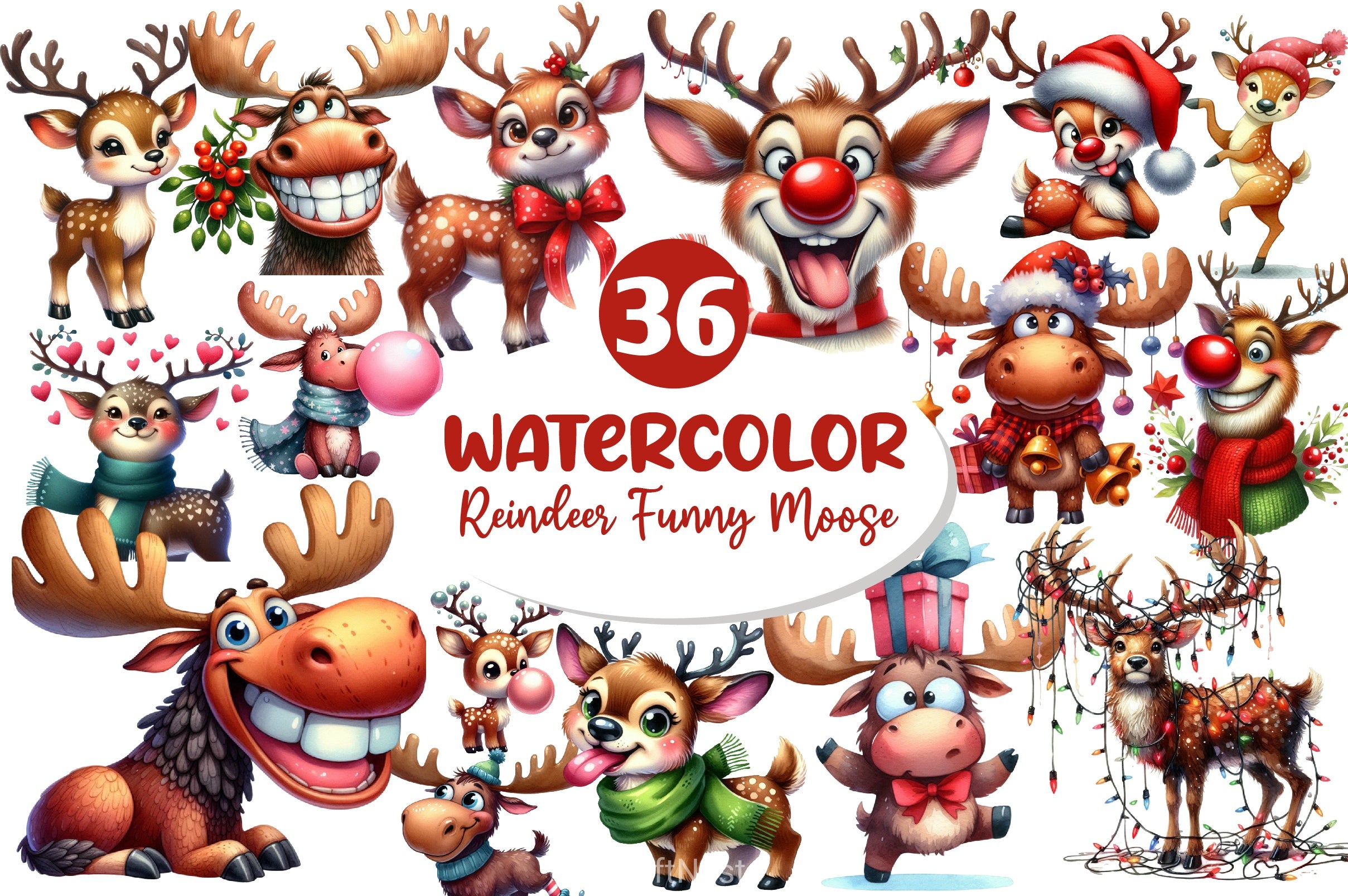 Quirky Reindeer Funny Moose Clipart Bundle - CraftNest - Digital Crafting and Art