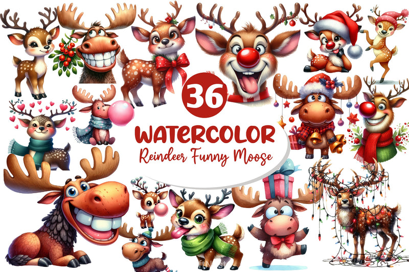 Quirky Reindeer Funny Moose Clipart Bundle - CraftNest - Digital Crafting and Art