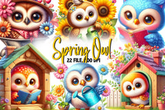 Spring Owl Clipart Bundle - CraftNest - Digital Crafting and Art